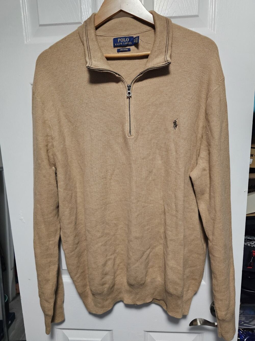Polo Ralph Lauren Quarter Zip Sweater 2XL Tan Long Sleeve Pullover